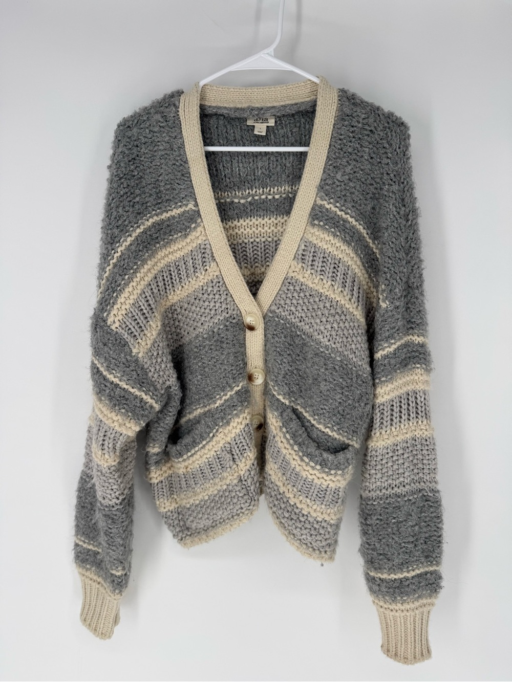 a.n.a Gray & Cream Striped Button Cardigan